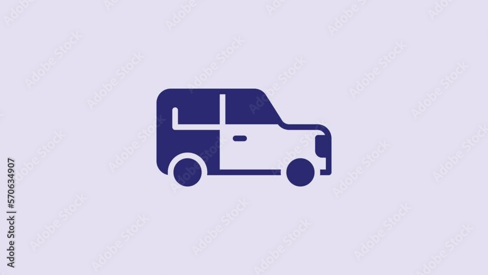 Blue Car icon isolated on purple background. 4K Video motion graphic animation Blue Car icon isolated on purple background. 4K Video motion graphic animation