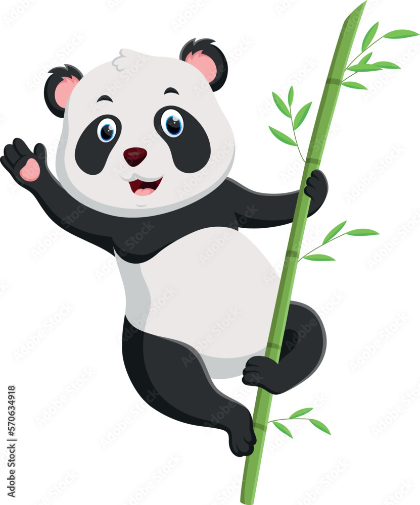 Cartoon cute baby panda hanging on the bamboo Cartoon cute baby panda hanging on the bamboo