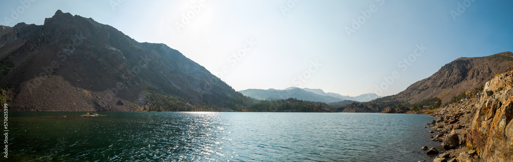 Panoramic view of a lake without any people in Yosemite NP