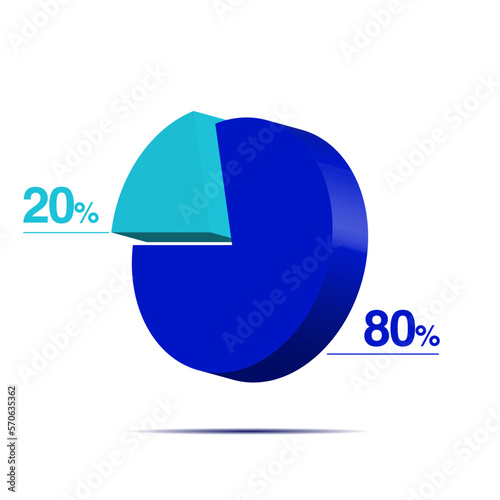 twenty eighty 20 80 3d Isometric pie chart diagram for business presentation. Vector infographics illustration eps.