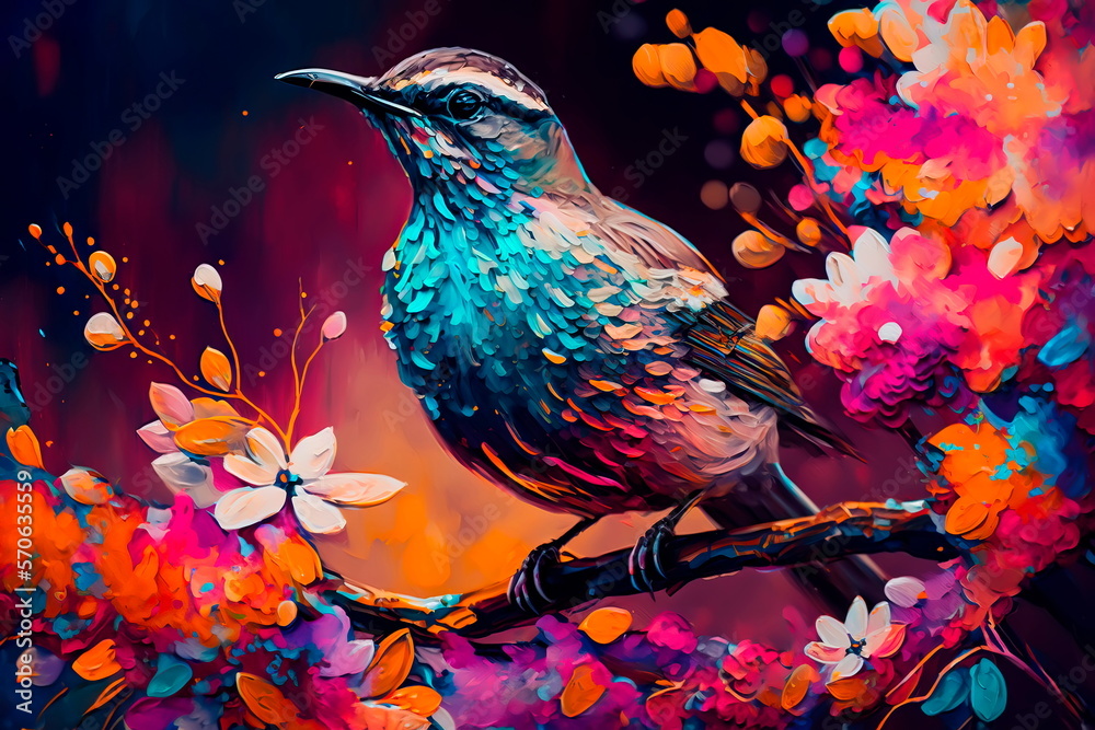 Abstract bird and spring flower Generative AI