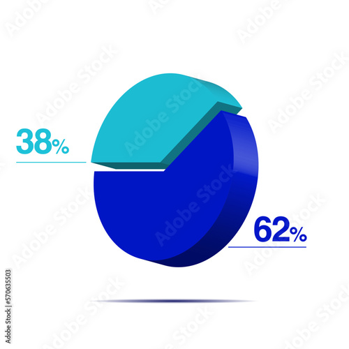 thirty eight sixty two 62 38 3d Isometric pie chart diagram for business presentation. Vector infographics illustration eps.