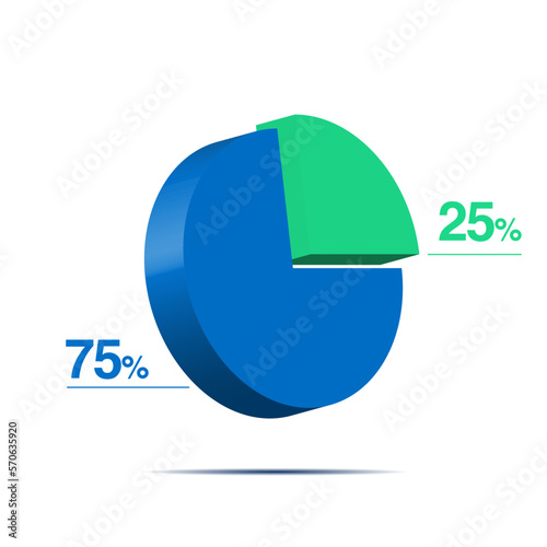 twenty five 25 75 seventy five 3d Isometric pie chart diagram for business presentation. Vector infographics illustration eps.
