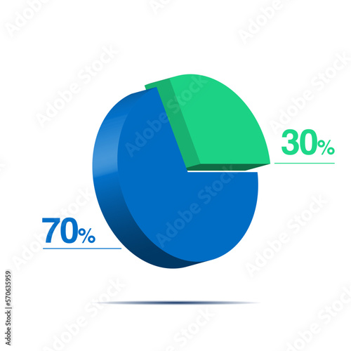 thirty seventh 30 70 3d Isometric pie chart diagram for business presentation. Vector infographics illustration eps.