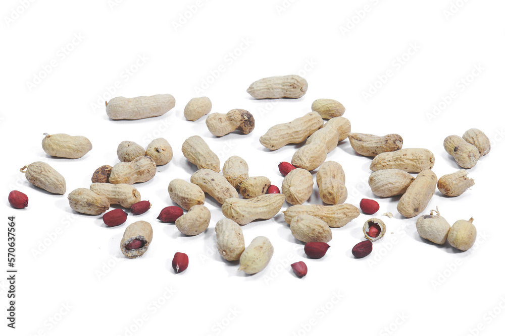 Peanut beans and some shelled peanut grains Peanut beans and some shelled peanut grains