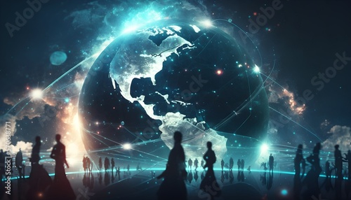 Global world network and connection technology concept with Generative AI Technology.