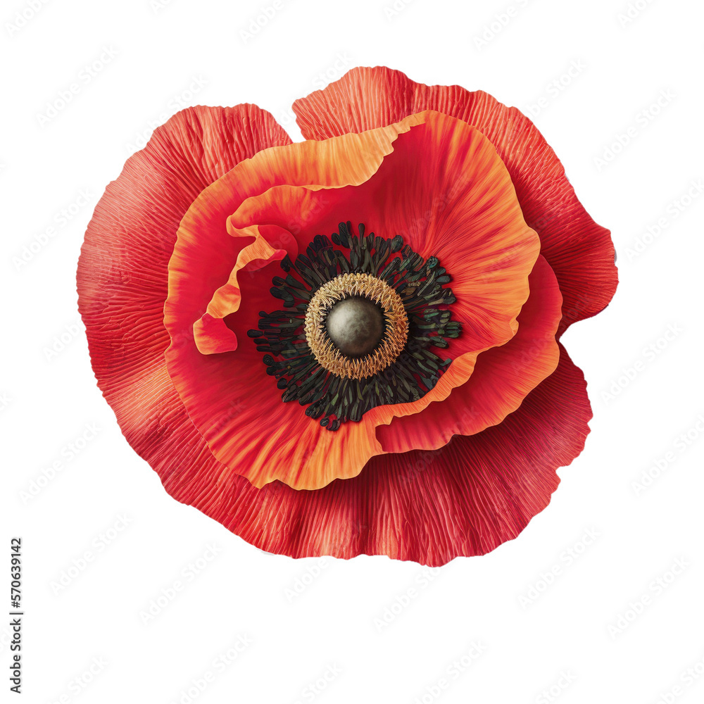 Poppy flower isolated on white background. Remembrance poppy - poppy appeal. Decorative flower for Remembrance Day, AI generative - obrazy, fototapety, plakaty 