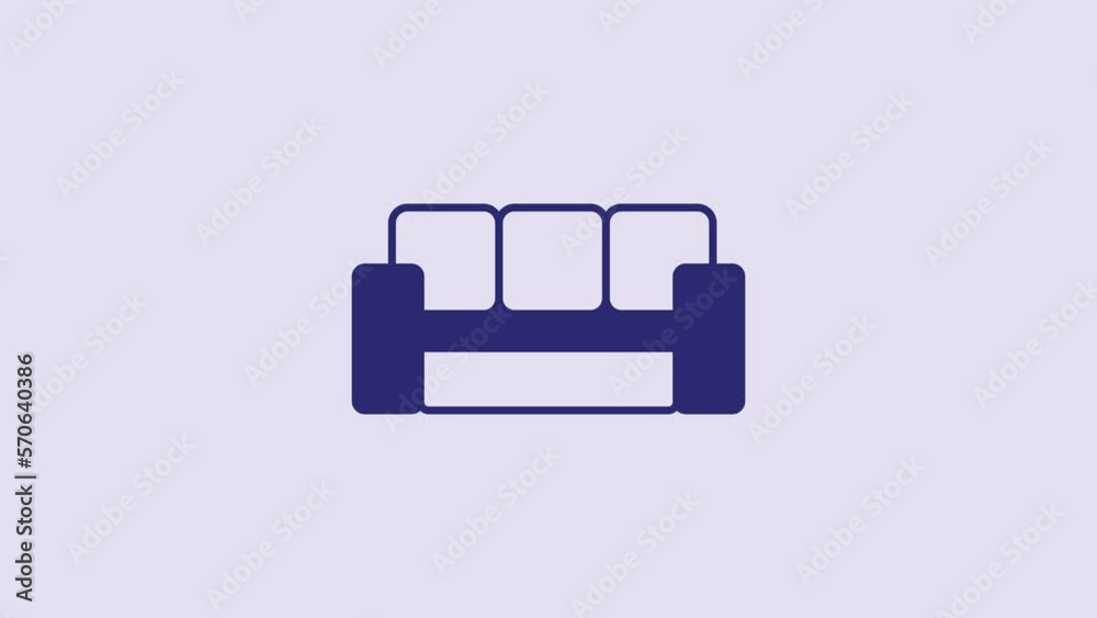 Blue Sofa icon isolated on purple background. 4K Video motion graphic animation Blue Sofa icon isolated on purple background. 4K Video motion graphic animation