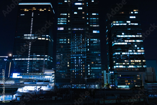 A night panoramic cityscape in Marunouchi Tokyo wide shot