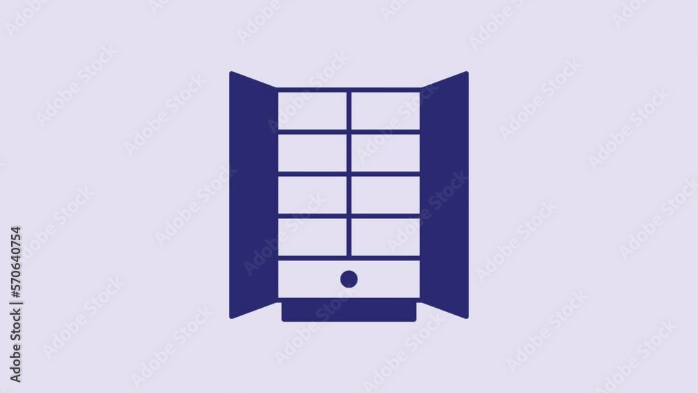 Blue Wardrobe icon isolated on purple background. Cupboard sign. 4K Video motion graphic animation Blue Wardrobe icon isolated on purple background. Cupboard sign. 4K Video motion graphic animation