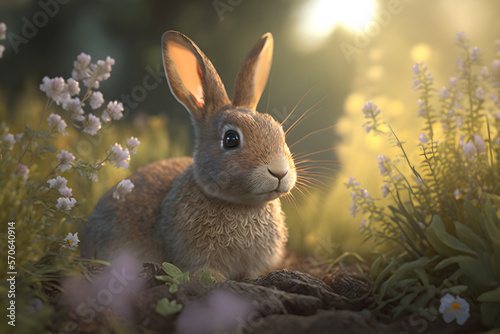 A Funny Bunny at the Woods Illustration, AI Generative 