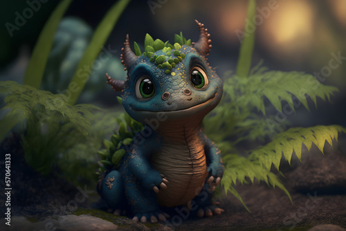 Close up of cute baby dragon. photo