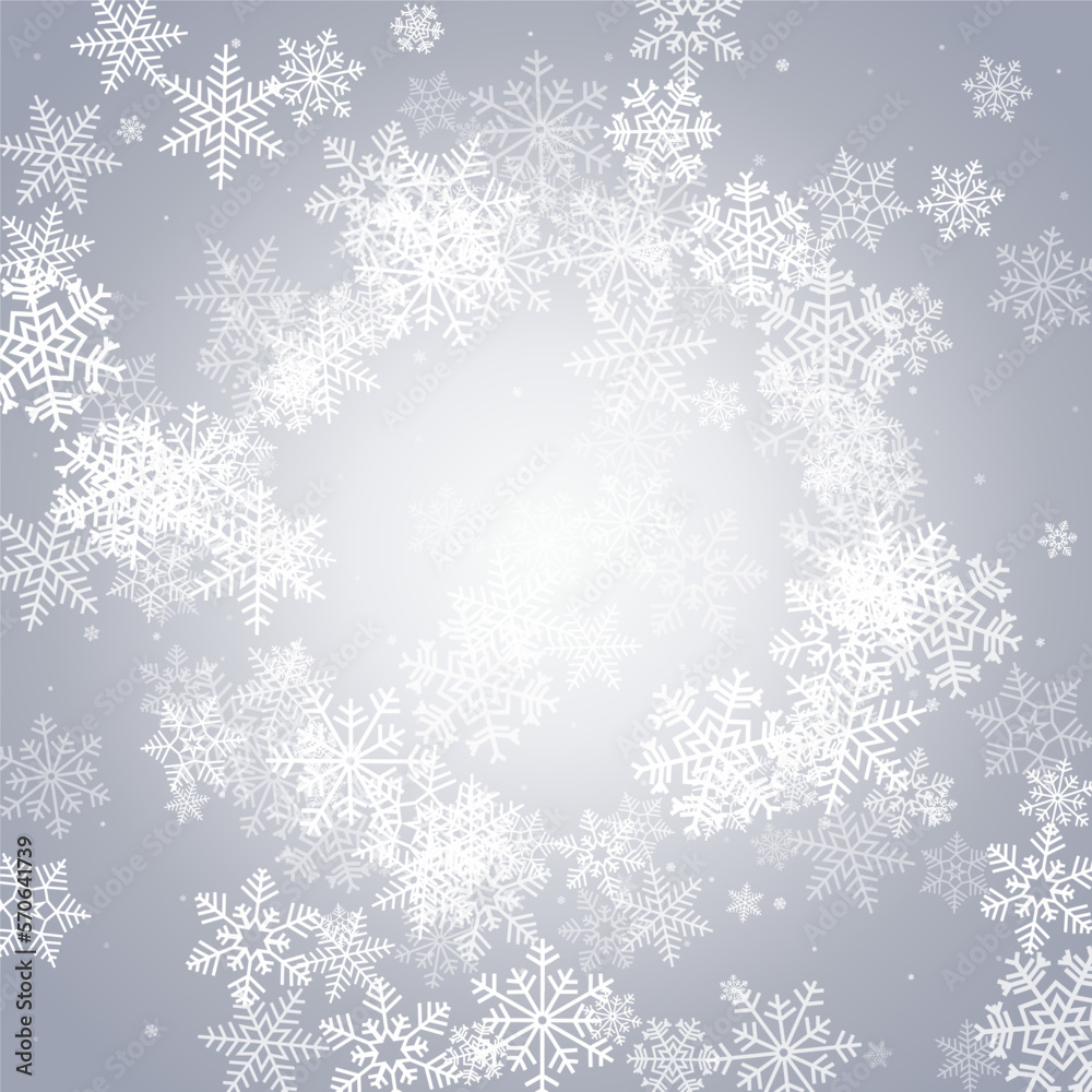 White Snowfall Vector Gray Background. Holiday