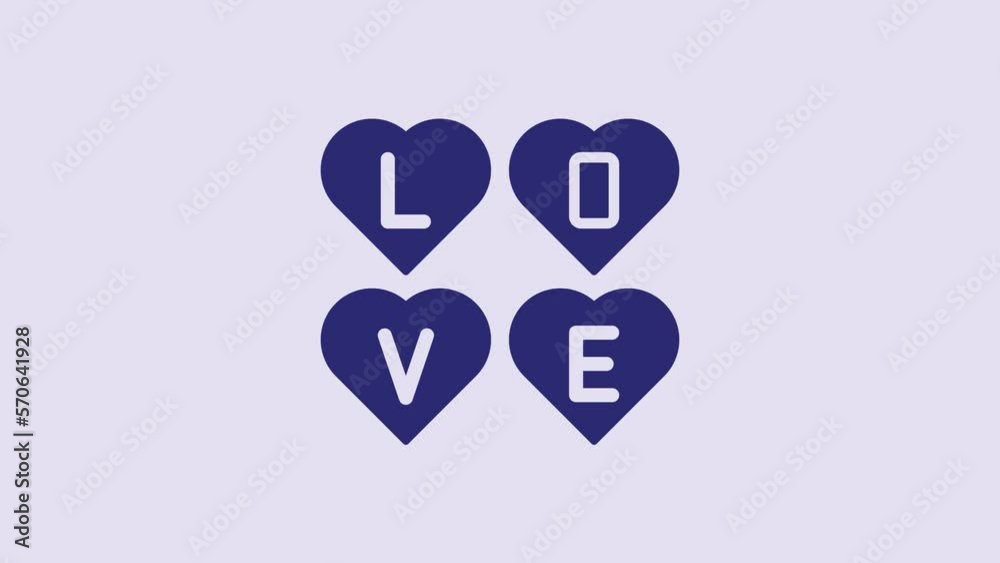 Blue Love text icon isolated on purple background. Valentines day greeting card template. 4K Video motion graphic animation Blue Love text icon isolated on purple background. Valentines day greeting card template. 4K Video motion graphic animation