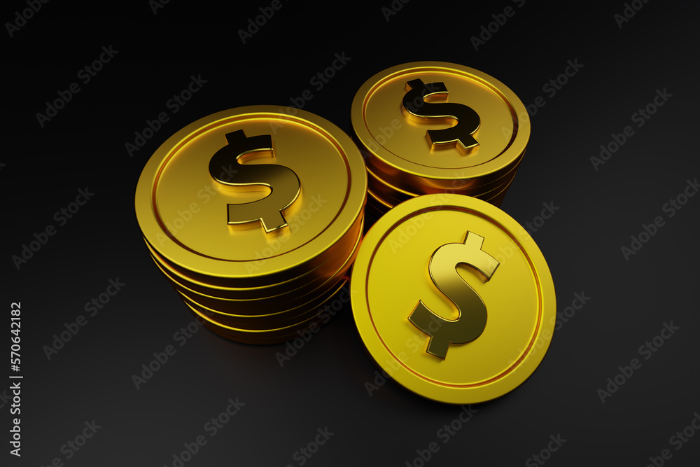 3D Stack of Golden Dollar isolated background. 3D rendered 3D Stack of Golden Dollar isolated background. 3D rendered