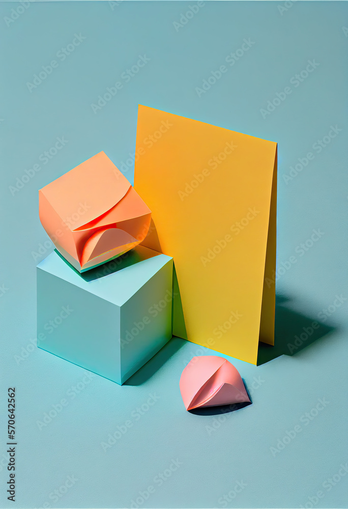 Creative 3D object with colorful memo papers on two tone pastel background. Creative 3D object with colorful memo papers on two tone pastel background.
