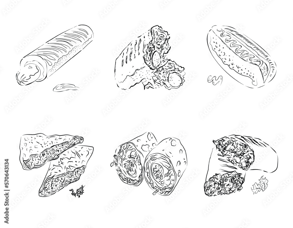 set of hand drawn food