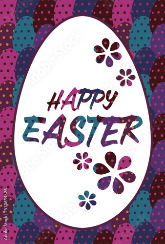 柄つきタマゴを並べた模様とHAPPY EASTERの文字のイースターのグリーティングカード素材.