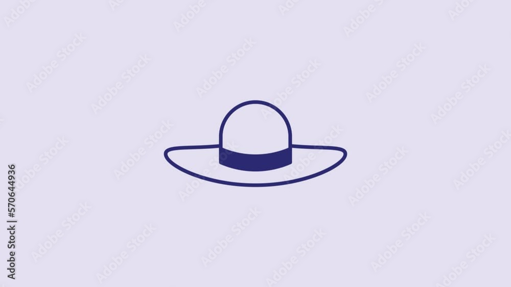 Blue Elegant women hat icon isolated on purple background. 4K Video motion graphic animation Blue Elegant women hat icon isolated on purple background. 4K Video motion graphic animation