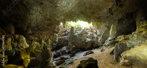 Sunbeam in cave thailand stock photo