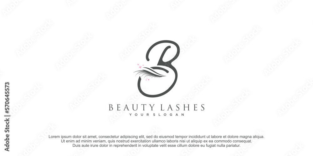 Eyelash logo with monogram letter B concept design icon vector illustration Eyelash logo with monogram letter B concept design icon vector illustration