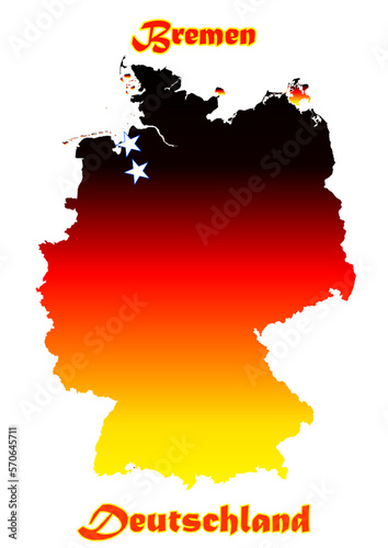 Deutschlandkarte Flagge mit der Stadt Bremen als Stern