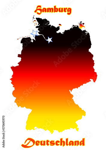 Deutschlandkarte Flagge mit der Stadt Hamburg  als Stern