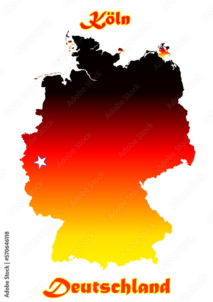 Deutschlandkarte Flagge mit der Stadt Köln als Stern Deutschlandkarte Flagge mit der Stadt Köln als Stern