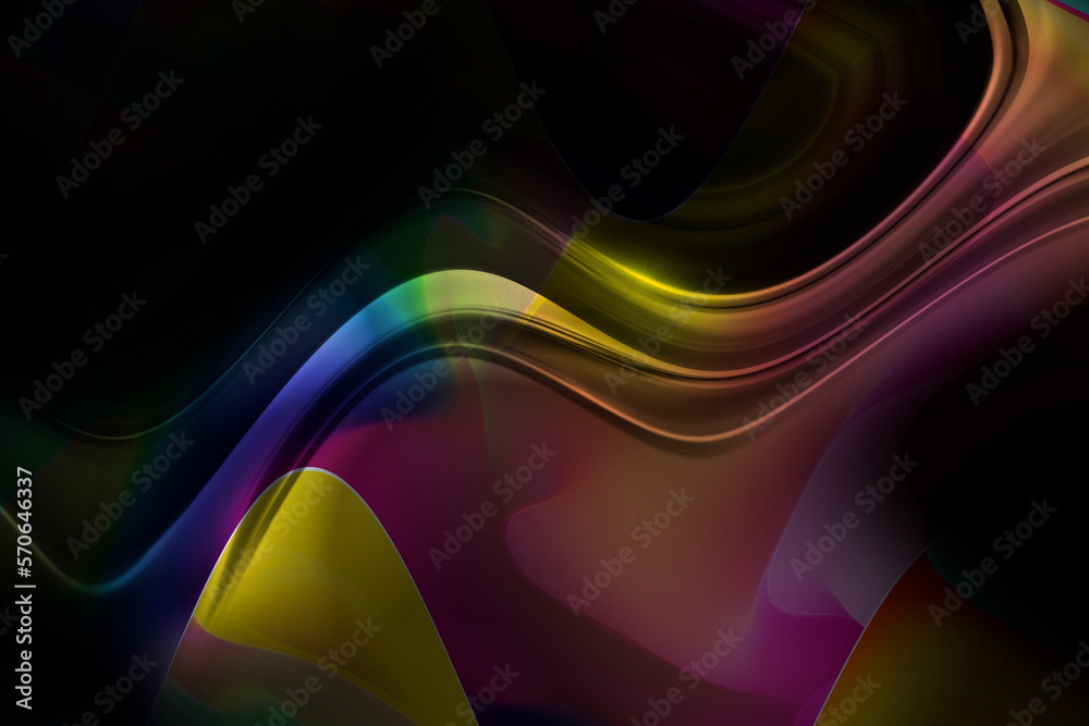 Abstract dark glowing colourful fluid free distorted dynamic flowing ...