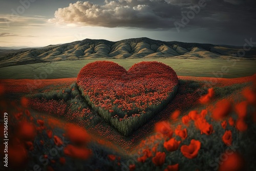 A Meadow of Poppy Hearts and Dreams Generative AI	 photo