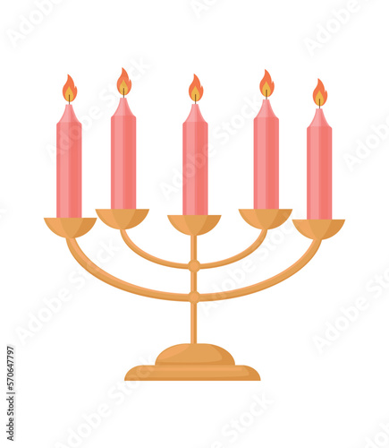 Colorful and candlestick in flat style. Objects for room decoration. Candles for a cozy and festive atmosphere.