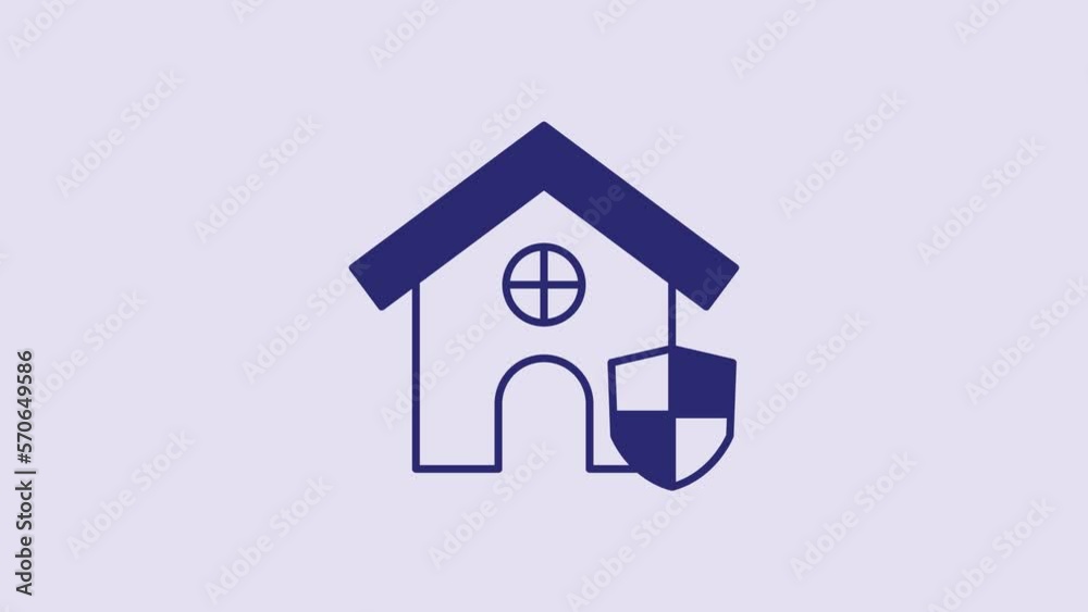 Blue House with shield icon isolated on purple background. Insurance concept. Security, safety, protection, protect concept. 4K Video motion graphic animation Blue House with shield icon isolated on purple background. Insurance concept. Security, safety, protection, protect concept. 4K Video motion graphic animation