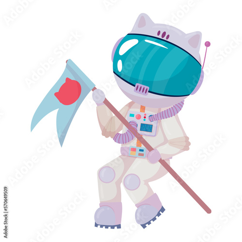 Cosmonaut in different poses. Astronaut in intergalactic space. galaxy. astronauts in space suits with helmets isolated on white background in cartoon style