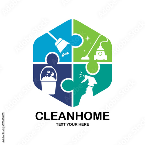 Cleaning puzzle circle logo vector template. Suitable for business and hygiene house