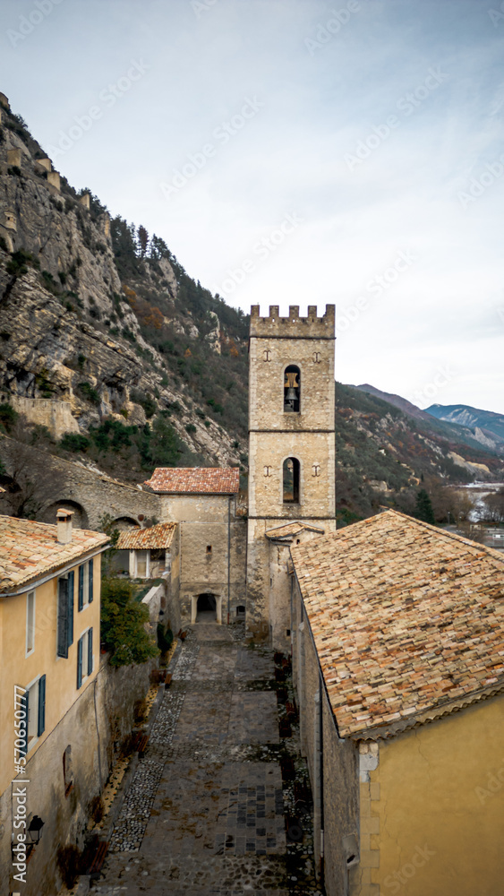 Aerial view of Entrevaux Medieval Village in France