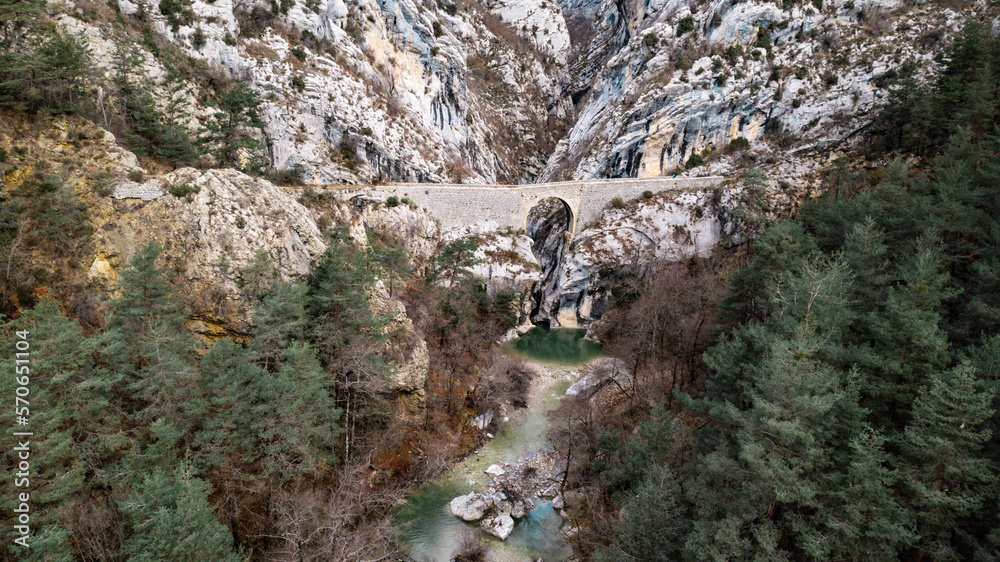 View of les clues d'aiglun and le pont de Sigale in Esteron valley in France View of les clues d'aiglun and le pont de Sigale in Esteron valley in France