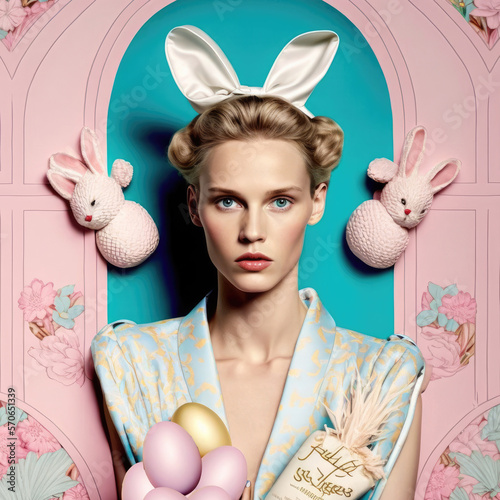 portrait of a young women with rabbit ears made with Generative AI