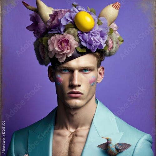 portrait of a man with a flower hat made with Generative AI