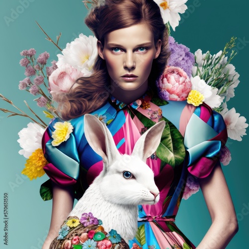 portrait of a women with a rabbit made with Generative AI