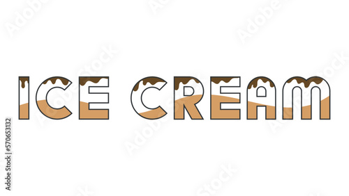 The inscription ice cream with wavy letters and dripping cream on top