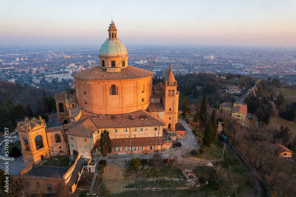 Obraz premium Aerial view of sanctuary of Madonna di San Luca in Bologna 