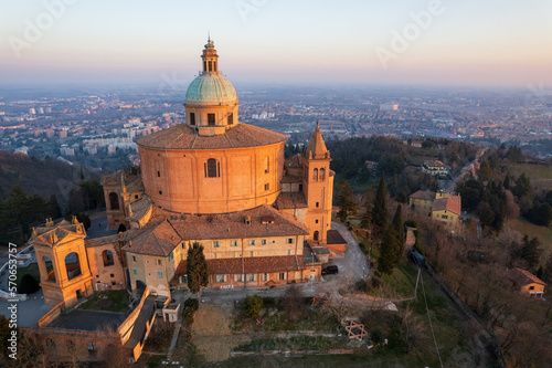 Aerial view of sanctuary of Madonna di San Luca in Bologna 