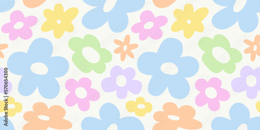 Trendy floral seamless pattern illustration. Vintage 70s style hippie
