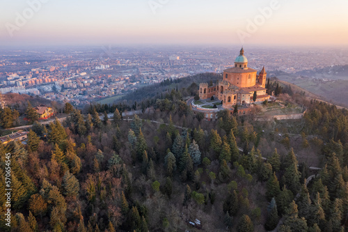 Aerial view of sanctuary of Madonna di San Luca in Bologna 