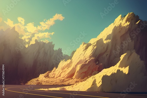 White moutains cover with snow and crossing road