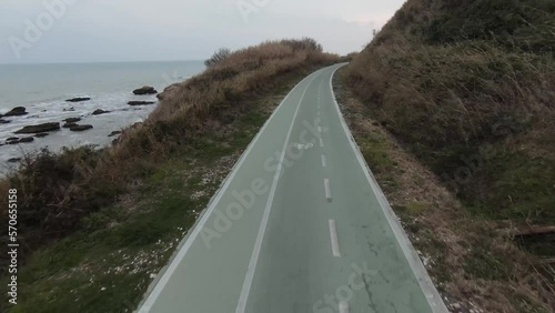 Road to the sea and the trabocco in Abruzzo, Italy. 