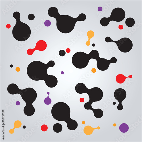 Abstract metaball pattern black yellow red purple on white background. Vector illustration. 