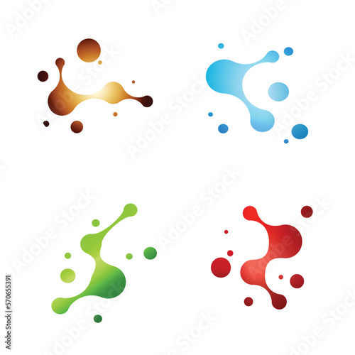 Set of 4 colours abstract metaball pattern brown blue green red purple on gradient background. Vector illustration. 