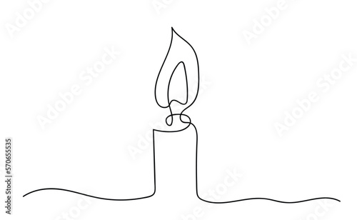 Continuous one line drawing candle burning flame. Black contour line simple minimalist graphic isolated vector illustration. Grief loss concept