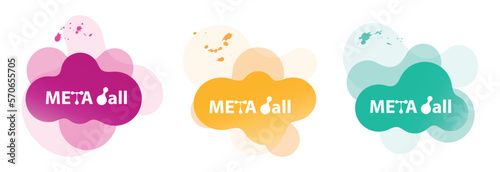 Set of abstract 3 colours pink yellow green metaball patterns on white background. Vector illustration.